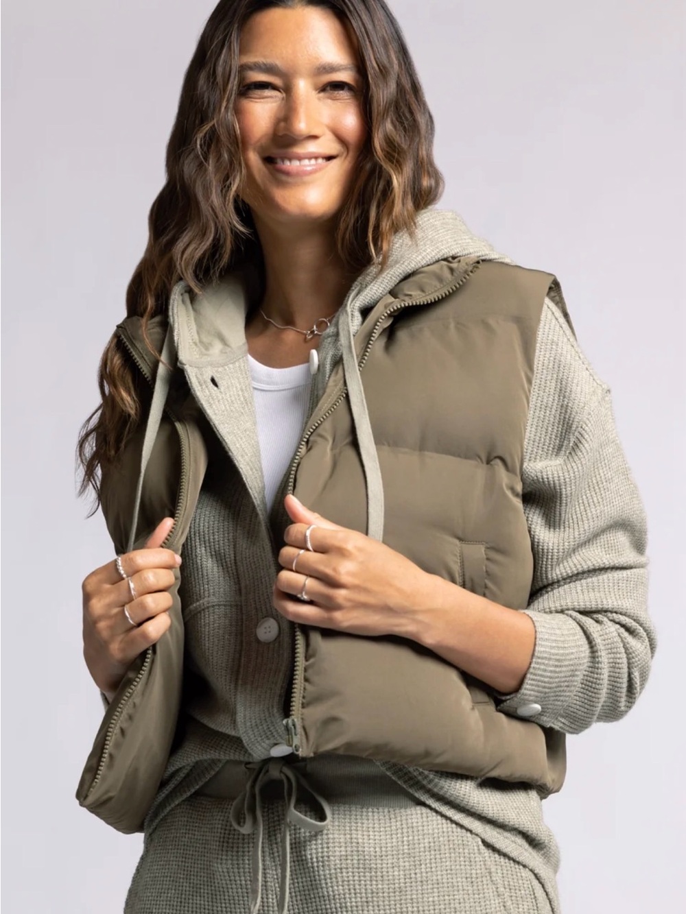 Quilted Puffer Vest in Olive Green - Women's Layering Jacket